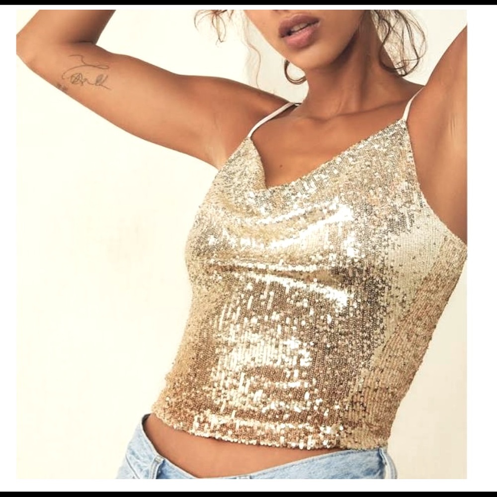 NWT Y2K Free People sexy top gold sequins